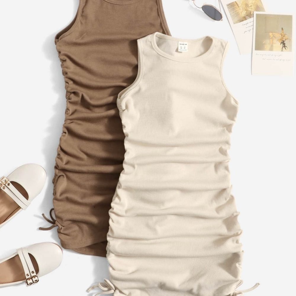 SHEIN Ribbed Tank Dress in Taupe